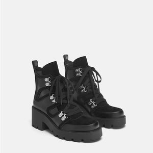 Zara Leather Lace Up Combat Moto Boots